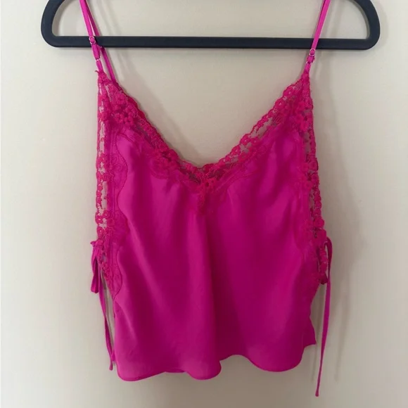 FREE PEOPLE Someone Like You Cami Dream Pop Pink Lace Trim Tank Top Small - Picture 3 of 4